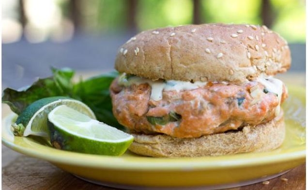 Asian Salmon Burgers With Tangy Ginger Lime Saucehealthy recipe