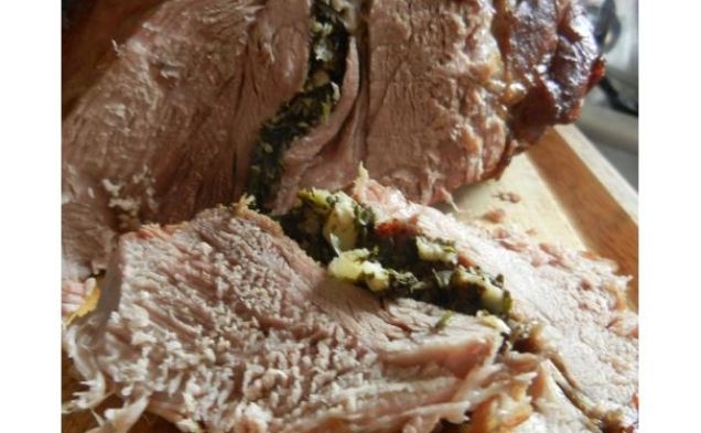 Garlic and Herb Pork Roast With Potatoes, Wilted Spinach, and Cooling Cucumber Creamhealthy recipe