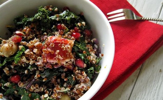 Red Quinoa, Kale, Blood Orange and Pom Salad With Meyer Lemon Vinaigrettehealthy recipe