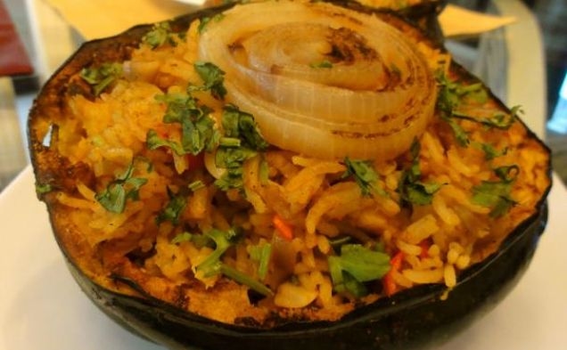 Roasted Acorn Squash Stuffed with spicy Biryani (Veg/vegan)healthy recipe