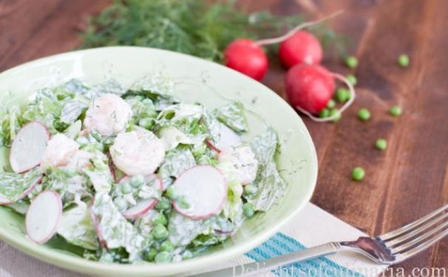Shrimp, Pea and Radish Salad with Herb Yogurt Dressinghealthy recipe
