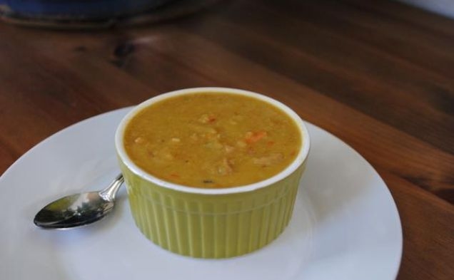 Split Pea Soup With Honey-Baked Ham, Cabbage and Roasted Red Pepperhealthy recipe