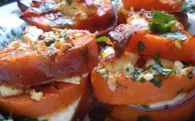 Sweet Potato, Red Onion & Cotija Stackshealthy recipe