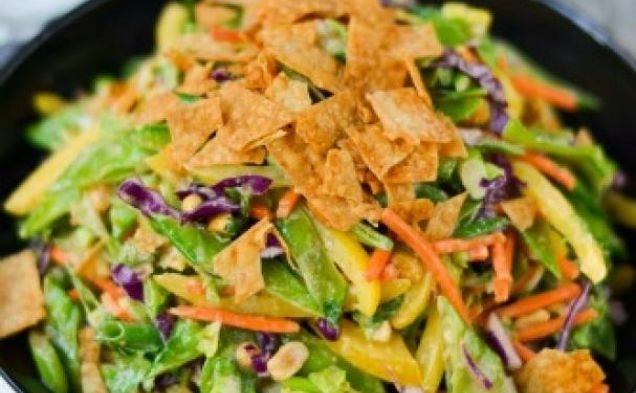 Thai Veggie Slaw with Peanut Dressing and Crispy Wontonshealthy recipe
