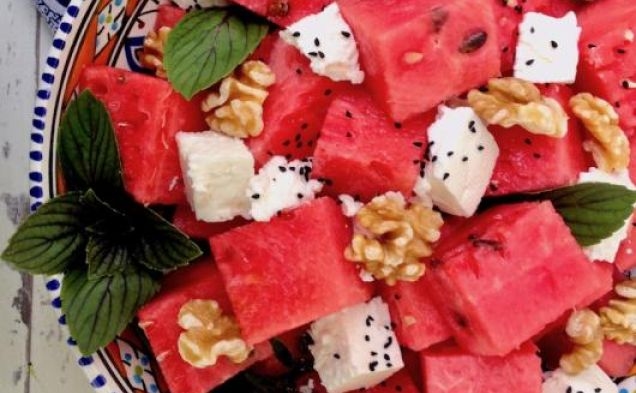 Watermelon Salad with Feta, Walnut & Nigella Seedshealthy recipe