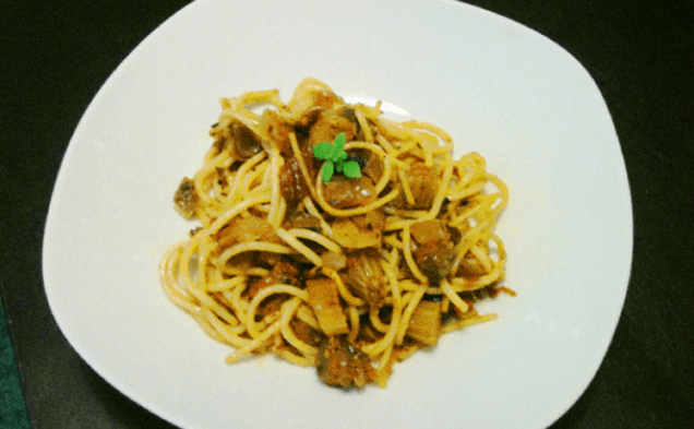 Caponata Style Celery Spaghettihealthy recipe