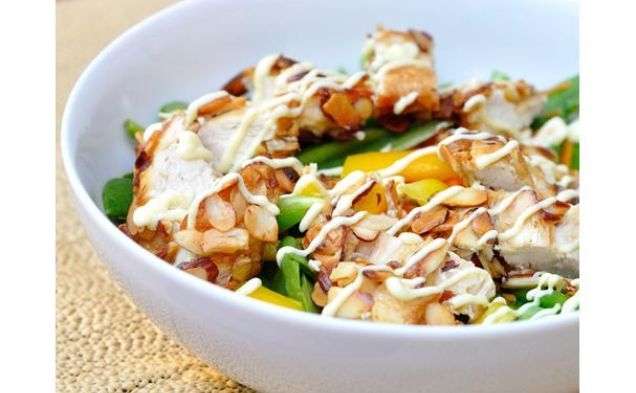 Almond-crusted Chicken Salad with Honey Mustard Dressinghealthy recipe