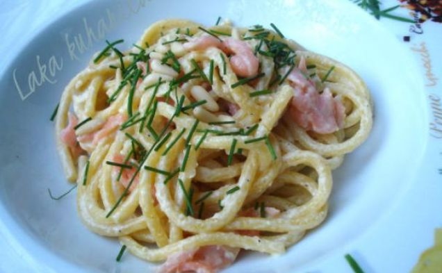 Bigoli with smoked salmonhealthy recipe