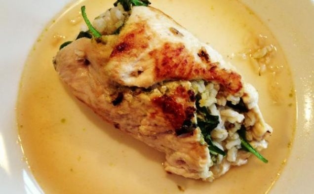 Chicken Rollintini with Pesto, Baby Spinach & Brown Ricehealthy recipe