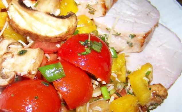Delectable Roasted Pork Tenderloin With Mushrooms and Tomato Saladhealthy recipe