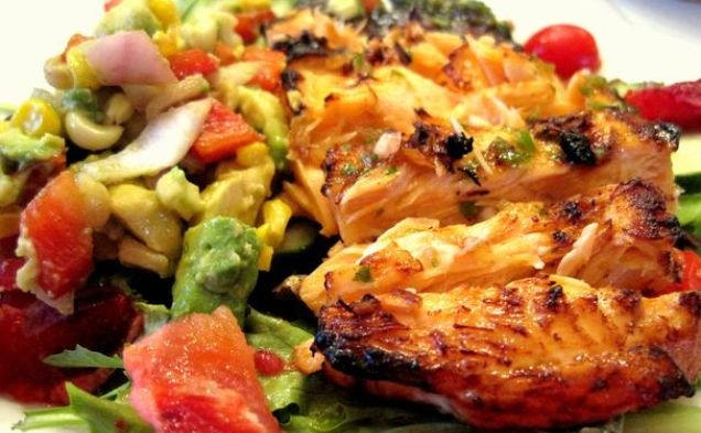 Grilled Salmon Salad With Blood Orange Cilantro Vinaigrettehealthy recipe
