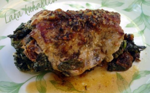 Pork chops stuffed with tomatoes and spinachhealthy recipe