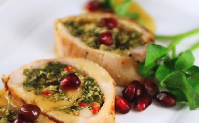 Roast Pork Florentine With Pomegranate Saucehealthy recipe