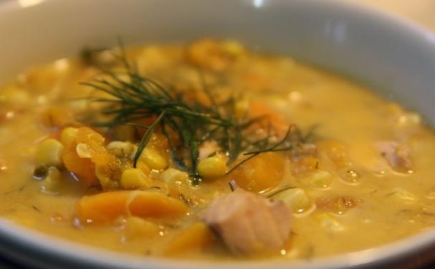 Salmon Butternut Squash Corn Chowderhealthy recipe