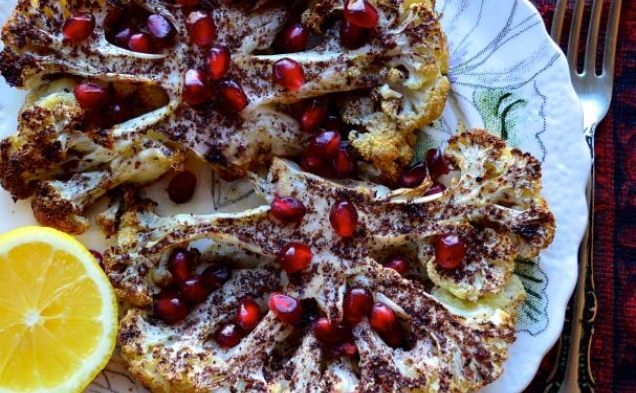 Sumac dusted cauliflower steaks with pomegranatehealthy recipe