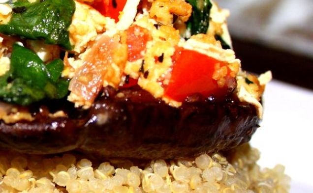 Vegan Stuffed Portobello Mushroom over Quinoahealthy recipe
