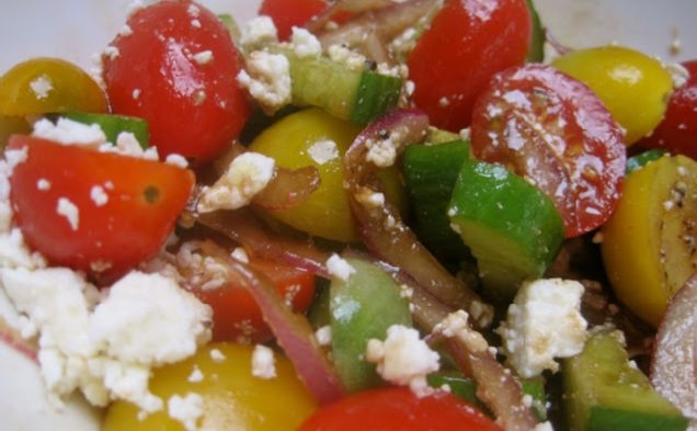 Tomato, Cucumber & Onion Salad with Feta Cheese: Real Convenience Foodhealthy recipe