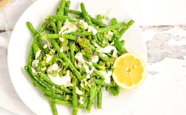 Snap Pea and Green Bean Salad with Arugula Pestohealthy recipe